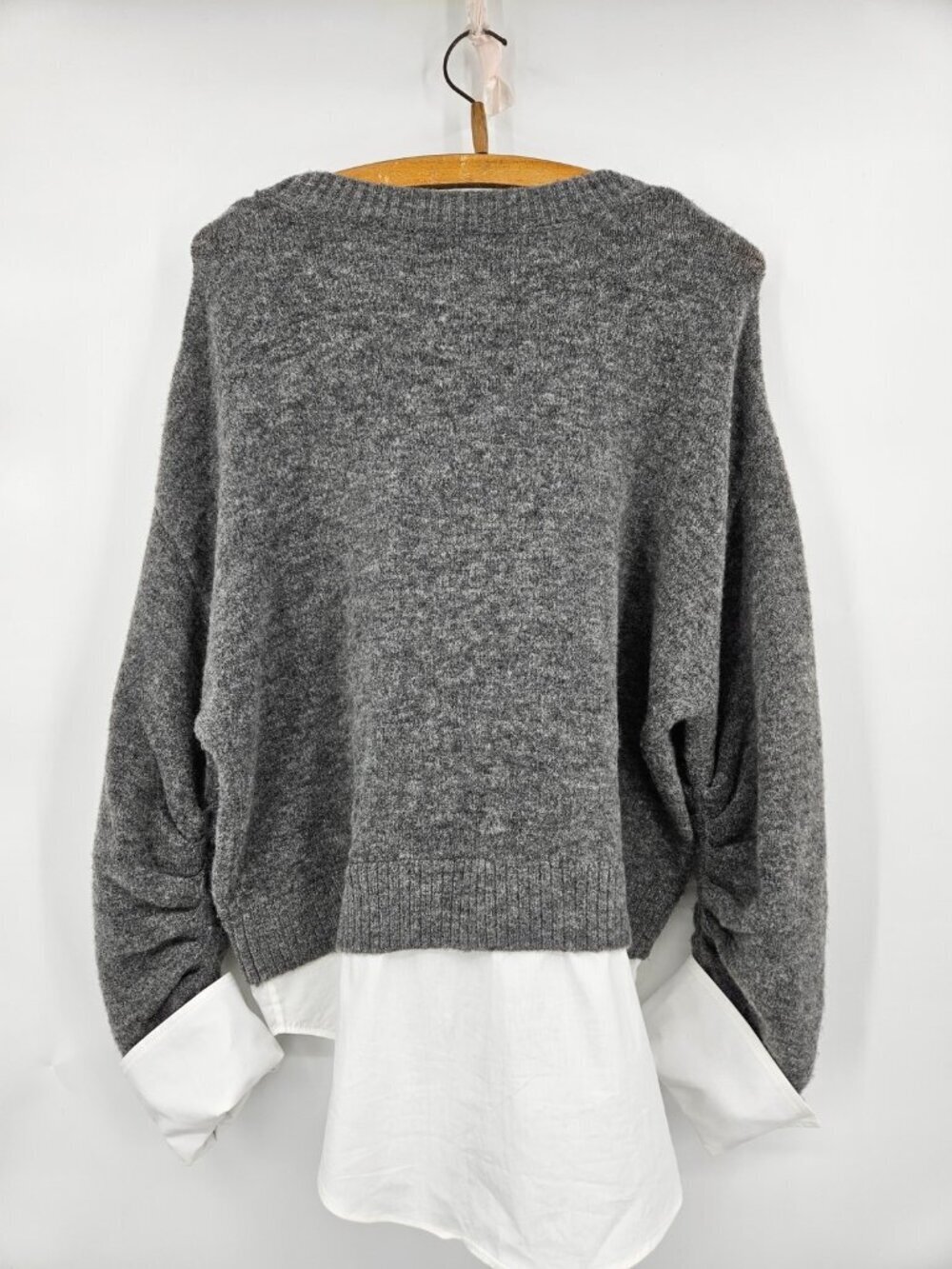 Cinq a Sept Carlota Wool Blend Layered Sweater Womens M Grey White - Picture 2 of 6